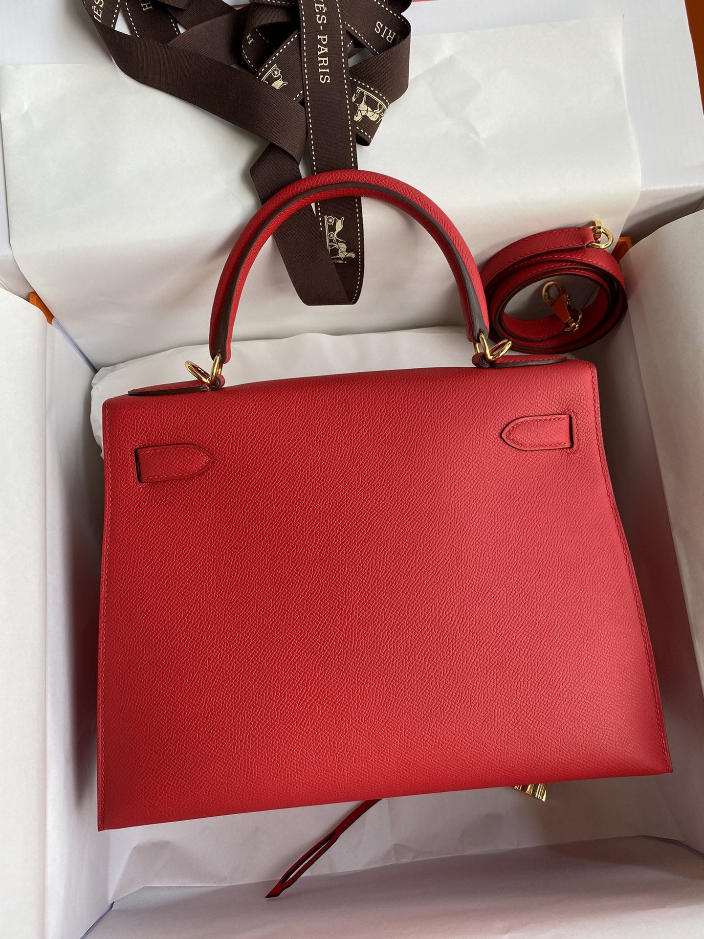 Hermes Kelly 28cm Handbag Shoulder Bag in Red Epsom Leather